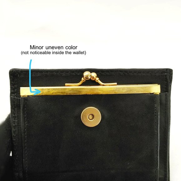 Hand Painted Wallet Red Motif Black Genuine Leather Coin Purse Bifold Cardholder - Picture 10 of 10